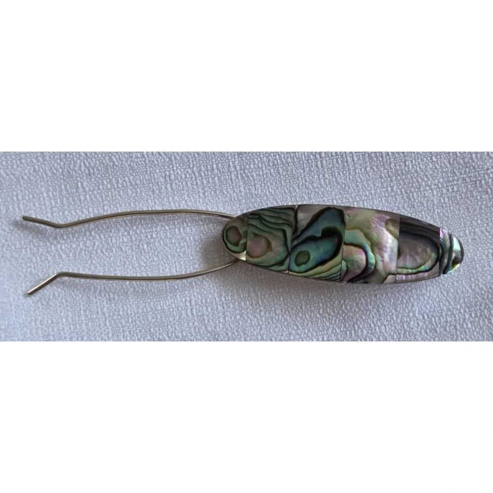 Vintage Mexico Silver Tone Abalone Inlay Barrette Women's Hair Clip Mid Century